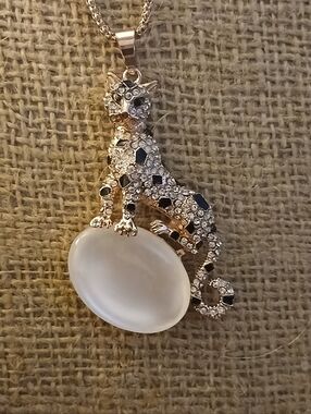 Betsey Johnson Cheeta Cat Rhinestone Pendant Necklace